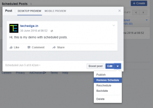 remove schedule, reschedule and delete shedule of your scheduled post